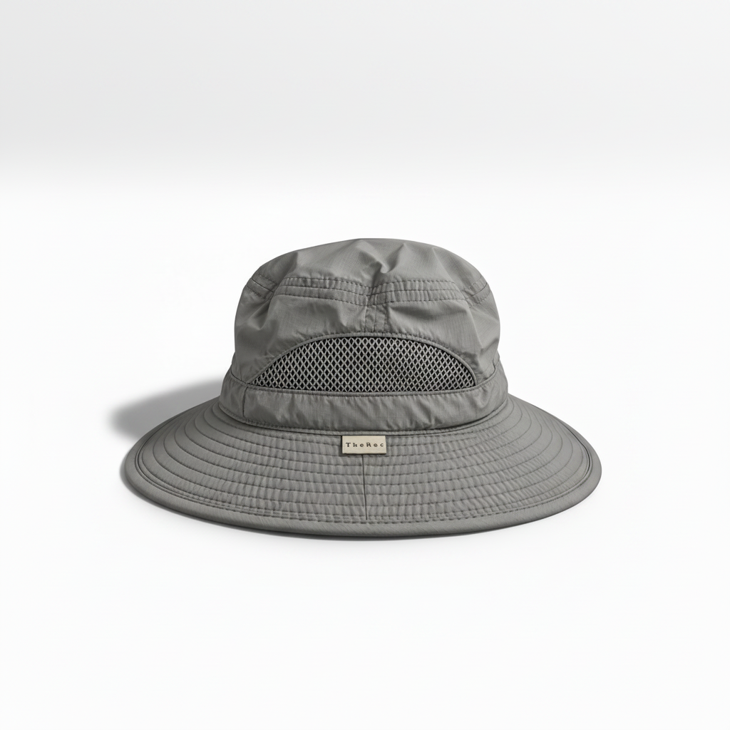 The Canopy bucket hat side view showing mesh ventilation panel, Dusky Sky colourway